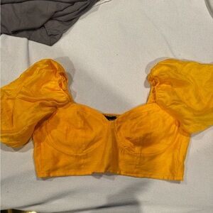 Eloquii Yellow Puff Sleeve Crop Top